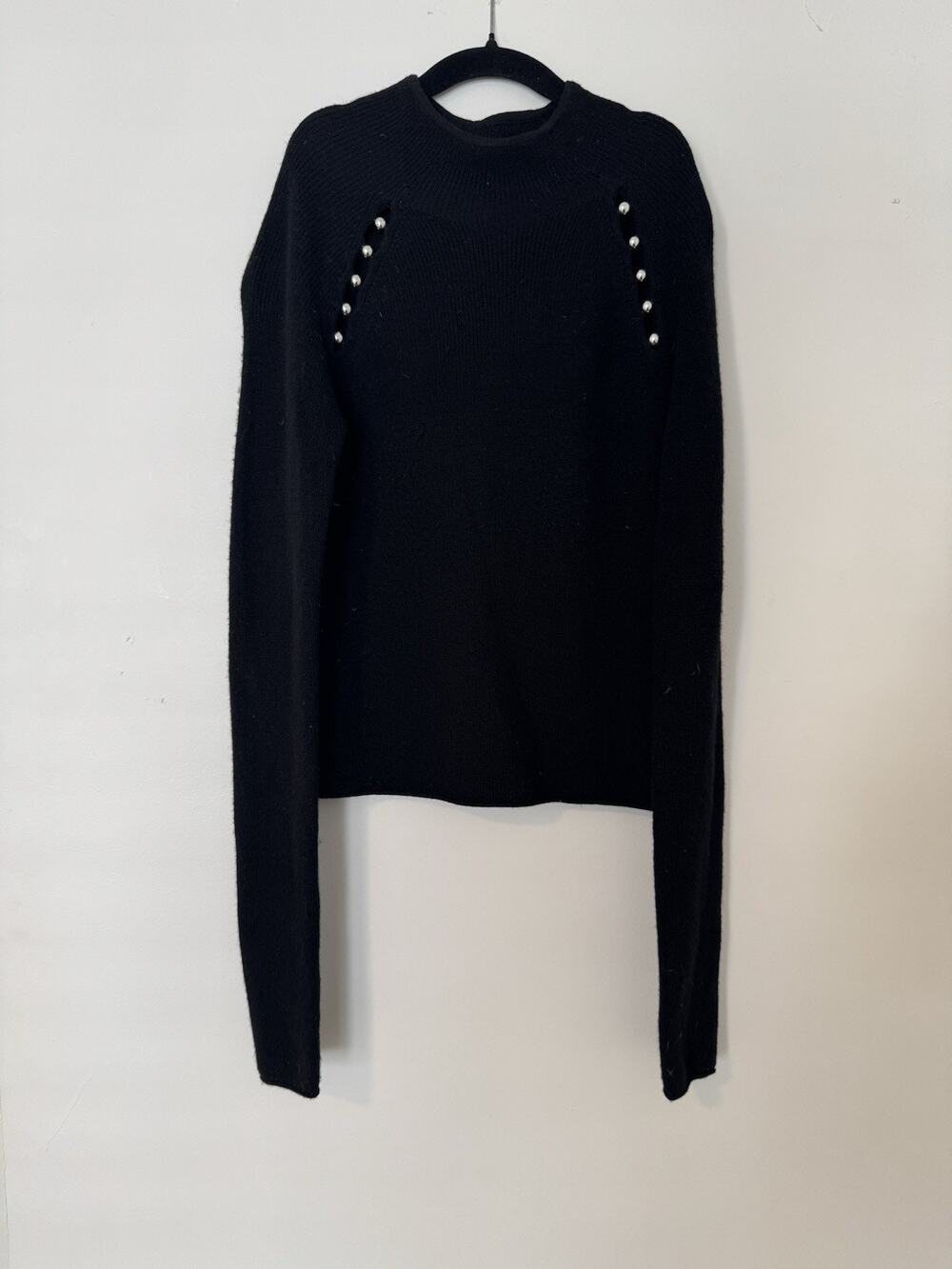 alice + olivia 100% Wool Pullover Sweater Black XS Mock Neck Button Accent